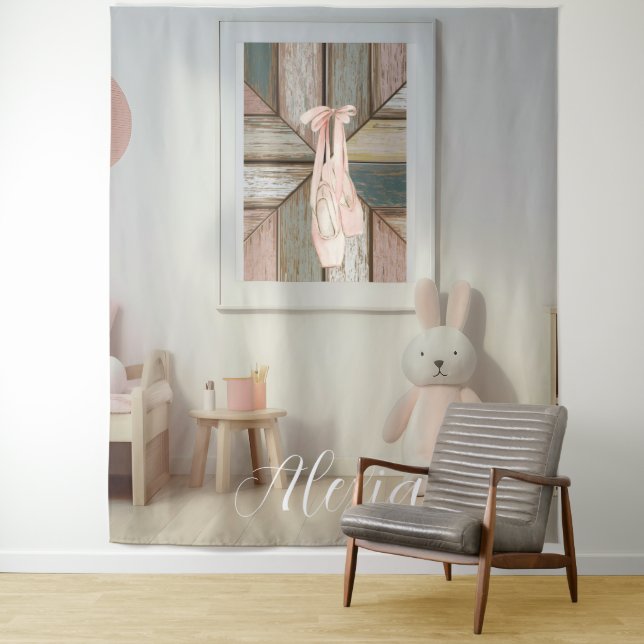Personalised Pink Ballet Dance Studio Backdrop Tapestry (In Situ)