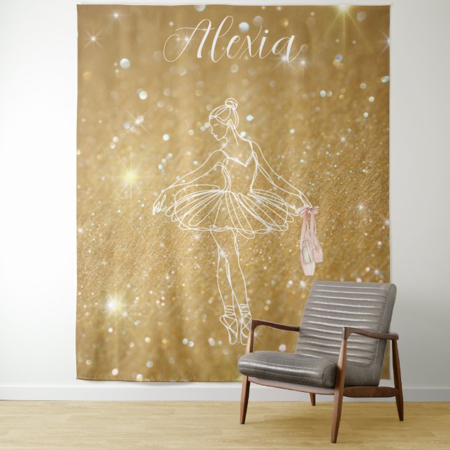 Personalised Pink Ballet Dance Studio Backdrop Tapestry (In Situ)