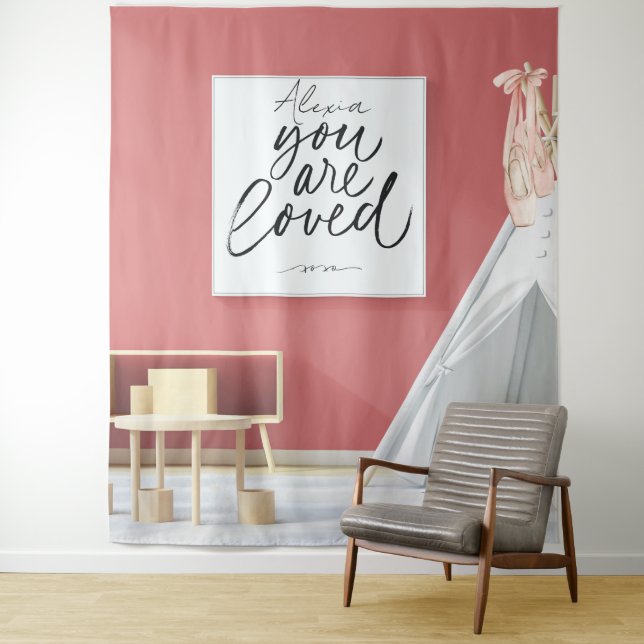 Personalised Pink Ballet Dance Studio Backdrop Tapestry (In Situ)