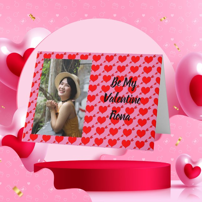 Personalised Pink Be My Valentine Red Heart Card (Creator Uploaded)