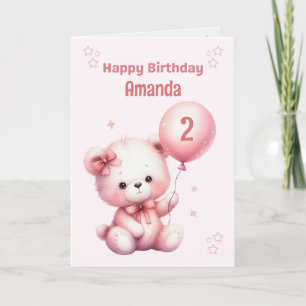 Personalised Pink Bear Birthday Card