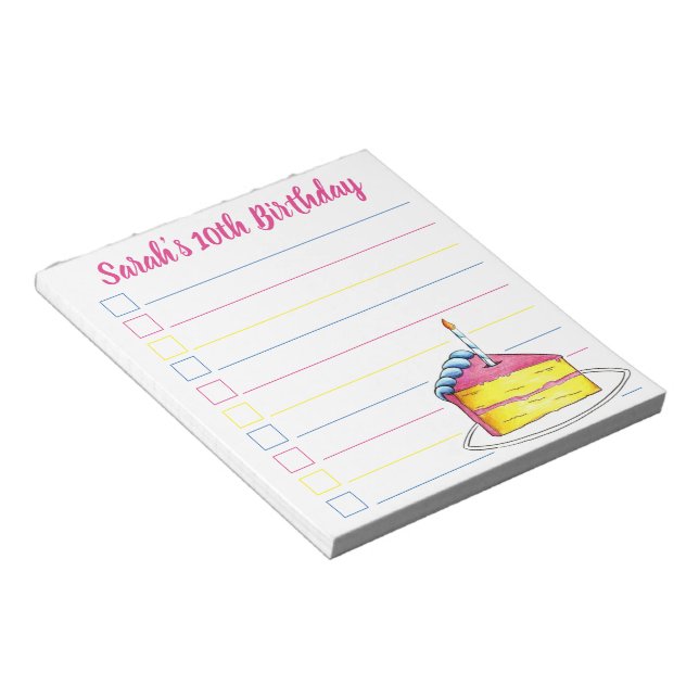 Personalised Pink Birthday Cake Party Favour Notepad (Angled)