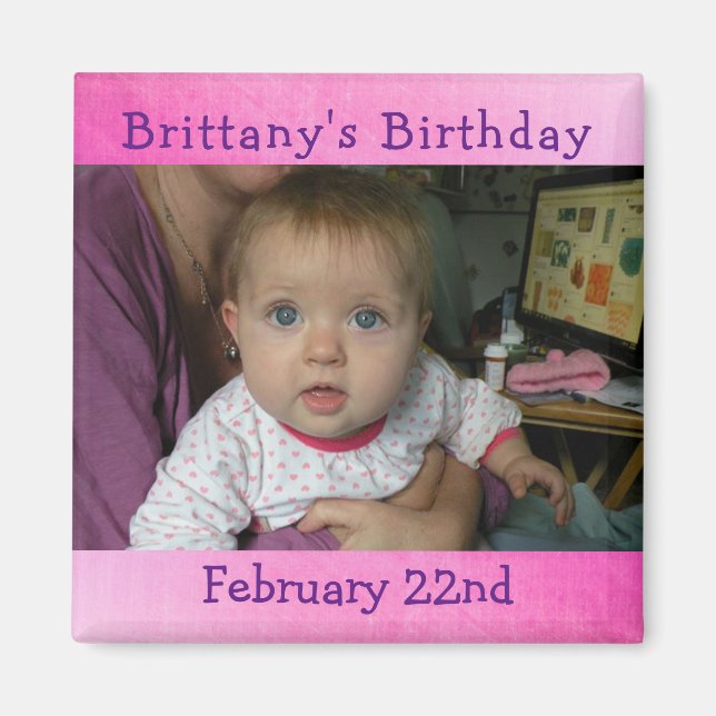 Personalised Pink Birthday Reminder Magnet (Front)