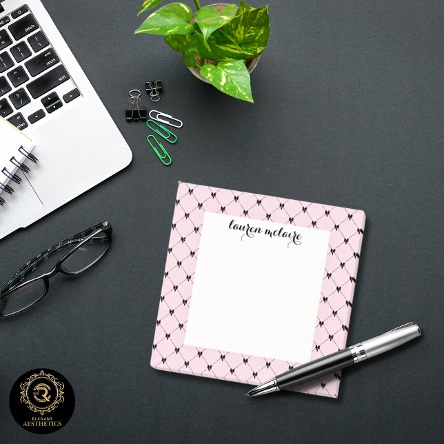 Personalised Pink & Black Bow Script Post-it Notes (Creator Uploaded)