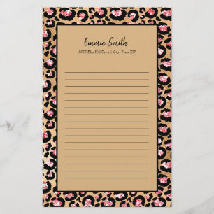 Personalised Pink Black Brown Cheetah Leopard Line Stationery