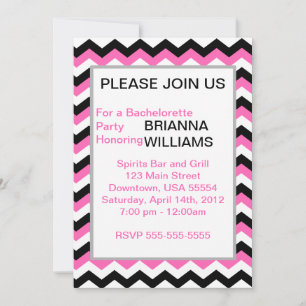 Personalised Pink & Black Chevron Bachelorette Invitation