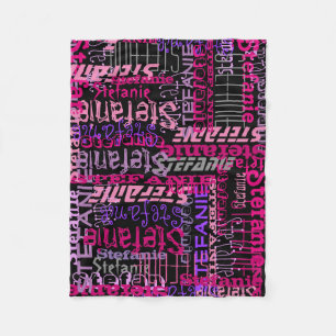 Personalised Pink/Black Custom Name Collage Girl's Fleece Blanket