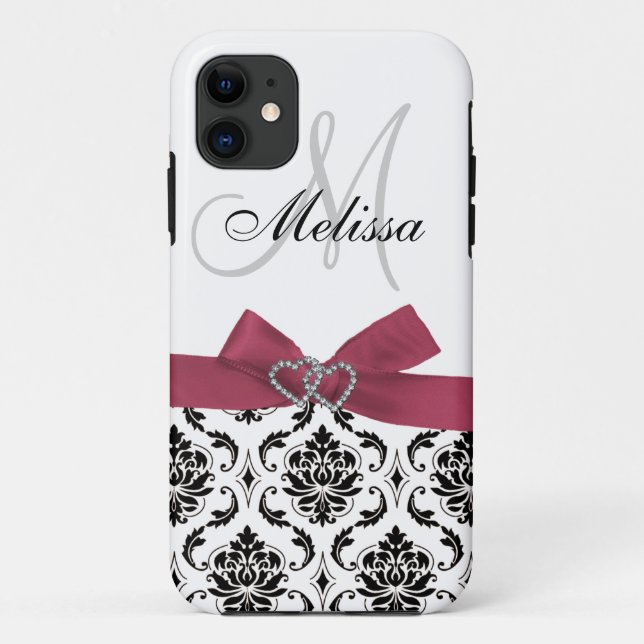 Personalised Pink Black Damask iPhone 5 Case-Mate Case (Back)