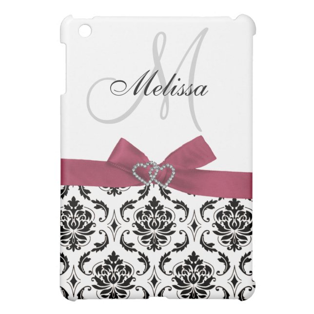 Personalised Pink Black Damask Monogram iPad Mini Case (Back)