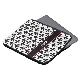 Personalised Pink Black Fleur de Lis Laptop Sleeve
