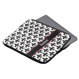 Personalised Pink Black Fleur de Lis Laptop Sleeve