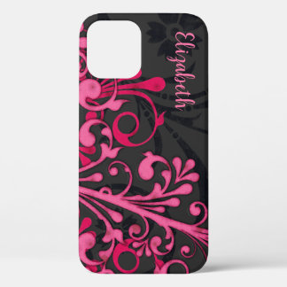 Personalised Pink Black Floral iPhone 12 Case