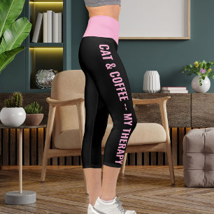 Personalised Pink Black Fun Comic Style Cat Quotes Capri Leggings
