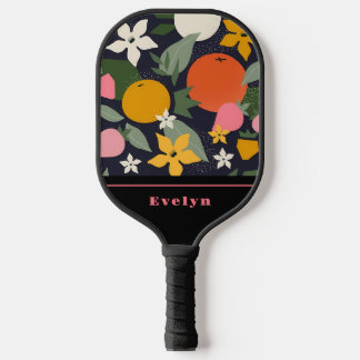 Personalised Pink Black Girly Flowers Fruits Pickleball Paddle