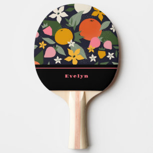 Personalised Pink Black Girly Flowers Fruits Ping Pong Paddle