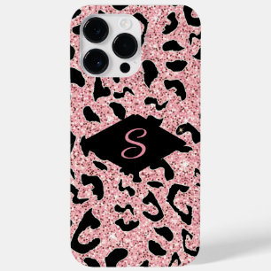Personalised Pink & Black Glitter Animal Print Case-Mate iPhone 14 Pro Max Case