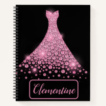 Personalised Pink Black Glitter Gown Sketchbook