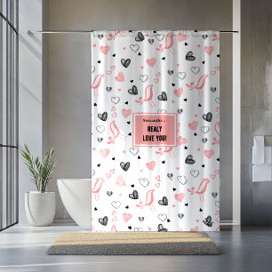 Personalised Pink Black Hearts Romantic Valentine  Shower Curtain