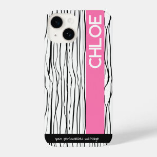 Personalised Pink & Black Modern  iPhone 14 Case