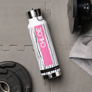 Personalised Pink & Black Modern Name  Water Bottle