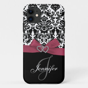Personalised Pink, Black Ornate Damask Case
