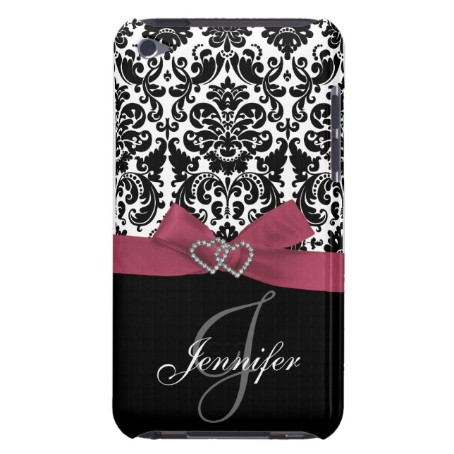 Personalised Pink, Black Ornate Damask Case (Back)
