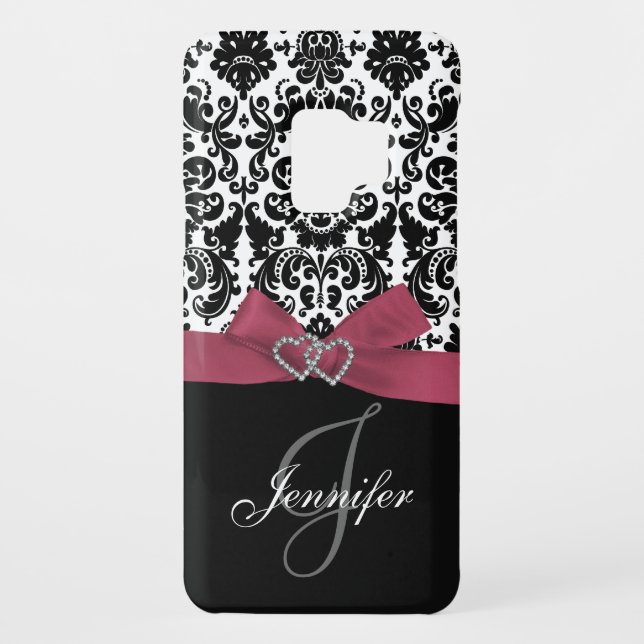 Personalised Pink, Black Ornate Damask Case (Back)