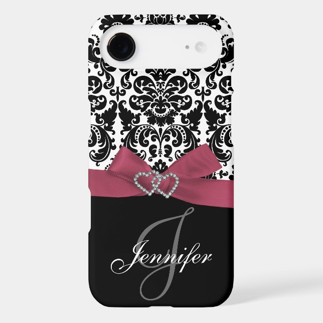 Personalised Pink, Black Ornate Damask Case (Back)
