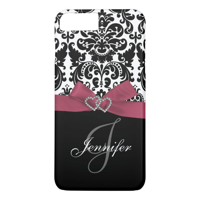 Personalised Pink, Black Ornate Damask Pattern Case-Mate iPhone Case (Back)