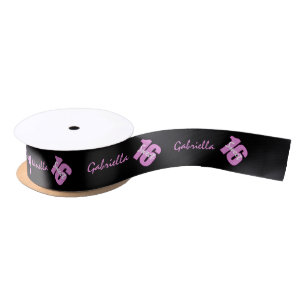 Personalised Pink & Black Sweet 16 Birthday Ribbon Satin Ribbon