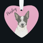 Personalised Pink Black White Cattledog Heeler Ornament<br><div class="desc">I am in love with this beautifully detailed watercolor illustration of a black and white australian cattledog or heeler dog on a sweet pink heart! Personalise these pastel ornaments and make the nice list this year! For the perfect presents, pair it with a matching item from the collection for a...</div>