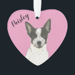 Personalised Pink Black White Cattledog Heeler Ornament<br><div class="desc">I am in love with this beautifully detailed watercolor illustration of a black and white australian cattledog or heeler dog on a sweet pink heart! Personalise these pastel ornaments and make the nice list this year! For the perfect presents, pair it with a matching item from the collection for a...</div>