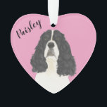 Personalised Pink Black White English Springer Ornament<br><div class="desc">I am in love with this beautifully detailed watercolor illustration of a black and white english springer spaniel on a sweet pink heart! Personalise these pastel ornaments and make the nice list this year! For the perfect presents, pair it with a matching item from the collection for a thoughtful housewarming,...</div>