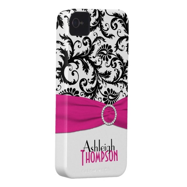 Personalised Pink, Black, White Floral Damask Case-Mate iPhone Case (Back/Right)