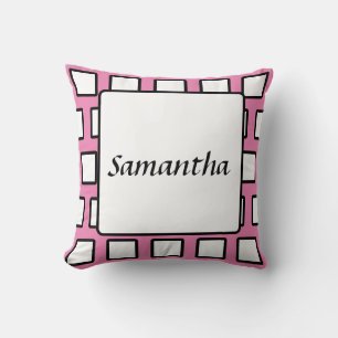 Personalised Pink Black White Retro Colour Block Cushion