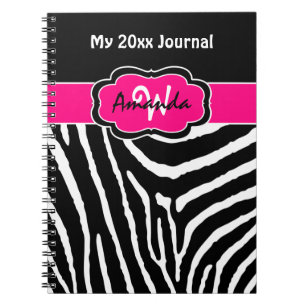 Personalised Pink Black White Zebra Stripe Journal