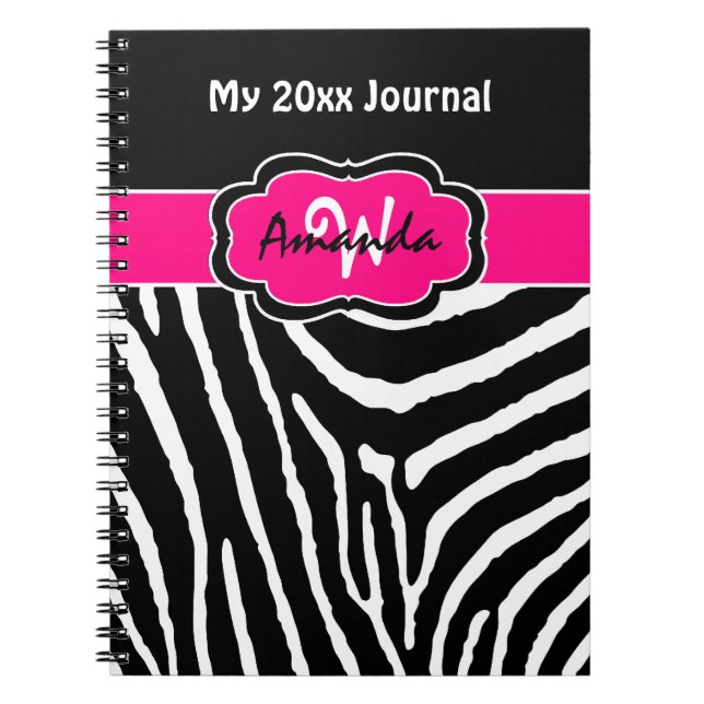 Personalised Pink Black White Zebra Stripe Journal (Front)