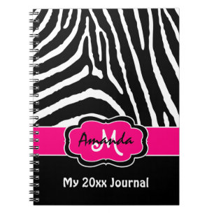 Personalised Pink Black White Zebra Stripe Journal