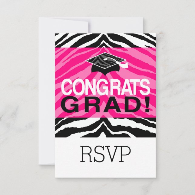 Personalised Pink Black Zebra Graduation Party Invitation (Front)