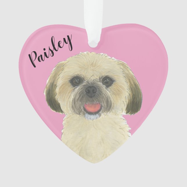 Personalised Pink Blonde Tan Golden Shih Tzu Ornament (Front)