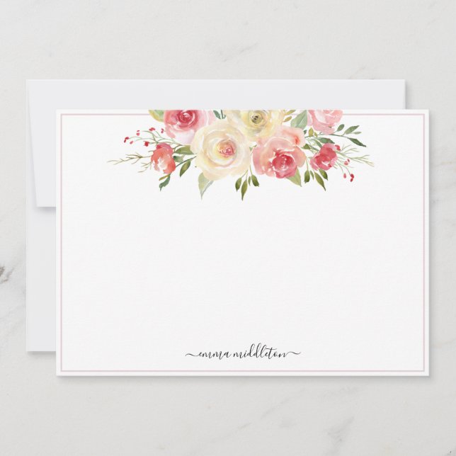 Personalised Pink Blooms Watercolor Floral Card (Front)
