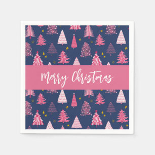 Personalised Pink Blue Christmas Tree Pattern Napkin