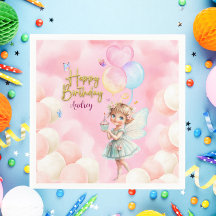 Personalised Pink & Blue Fairy Party Paper Napkin