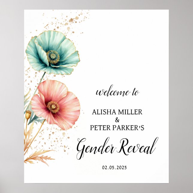 Personalised Pink Blue Floral Baby Shower Welcome Poster (Front)