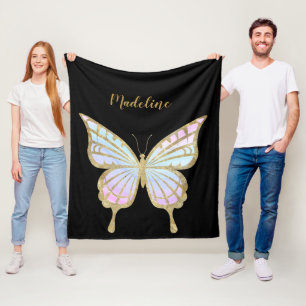 Personalised Pink, Blue & Gold Butterfly Fleece Blanket