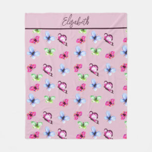 Personalised Pink Blue Green Magenta Butterfly Fleece Blanket