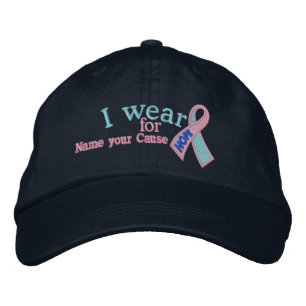 Personalised Pink Blue Hope Cancer Ribbon Text Embroidered Hat