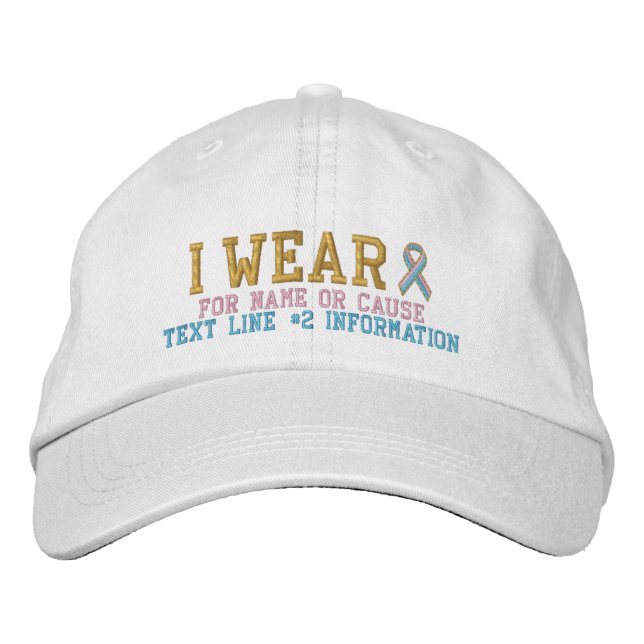 Personalised Pink Blue Ribbon Awareness Embroidery Embroidered Hat (Front)