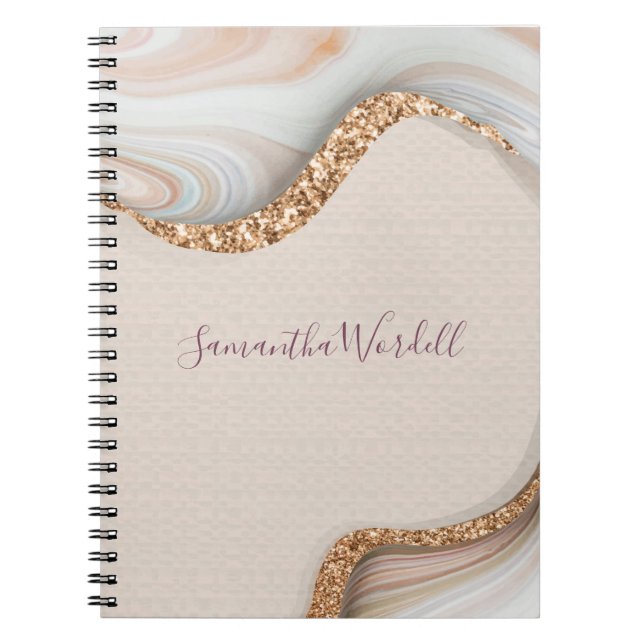 Personalised Pink Blush Agate Geode Gold Glitter Notebook (Front)
