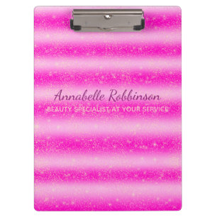 Personalised pink blush glitter stripes clipboard